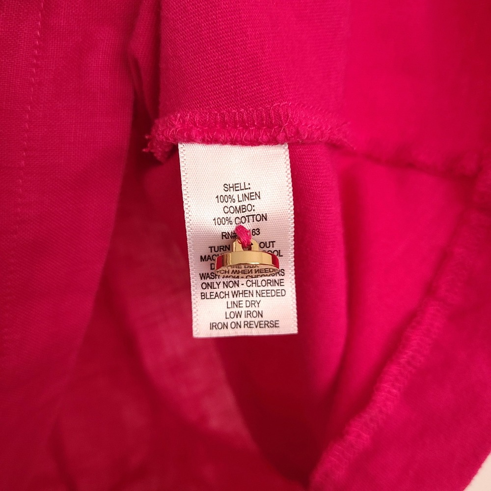 Kensie 100% Linen Hot Pink MEDIUM Button Detail Short Sleeve Top Blouse Bright M - Picture 5 of 9